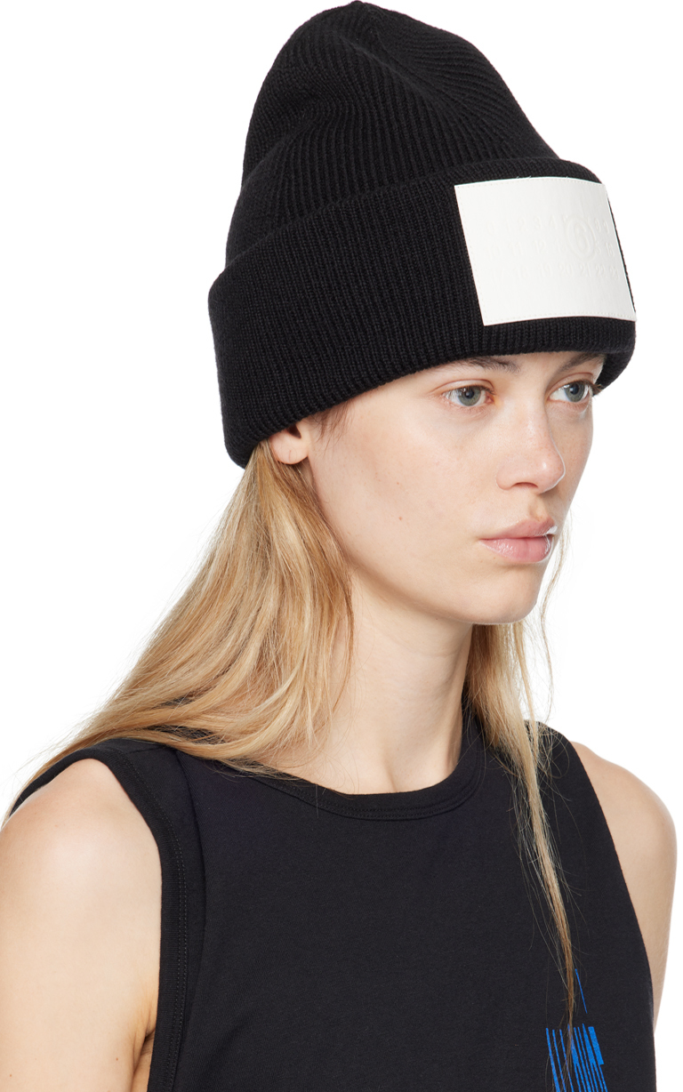 MM6 Maison Margiela Black Patch Beanie