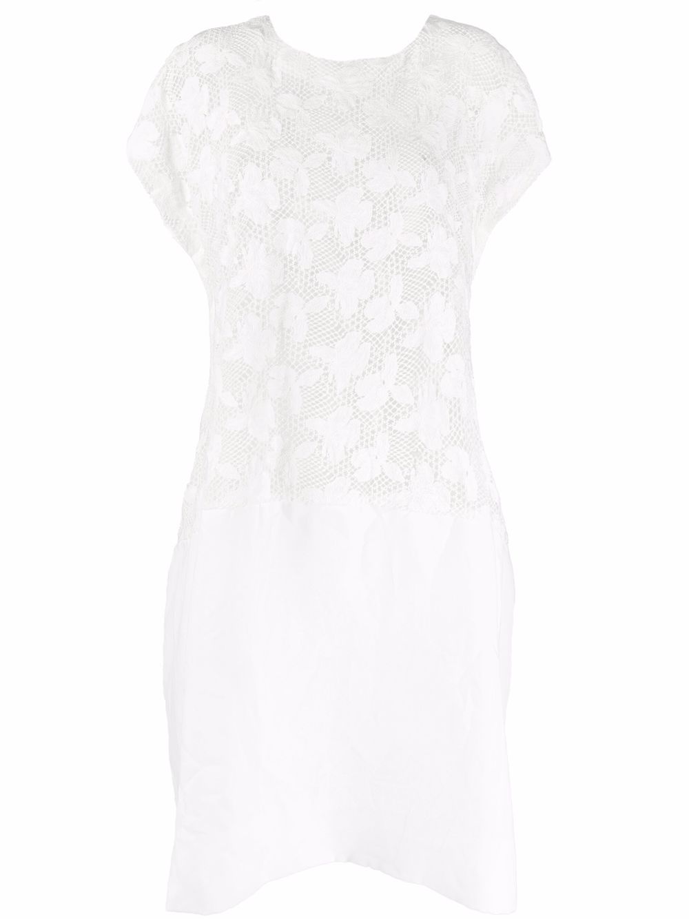 Floral-embroidered mesh T-shirt dress - White