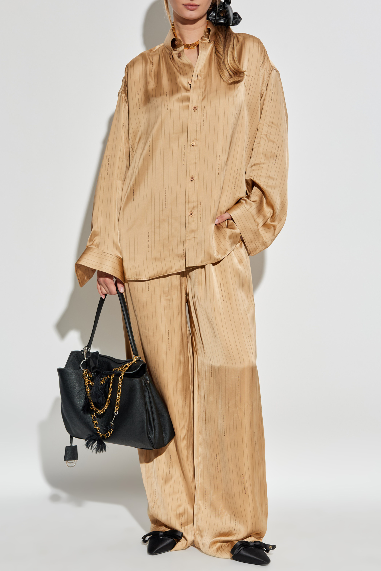 Striped Pattern Shirt, Women's, Beige