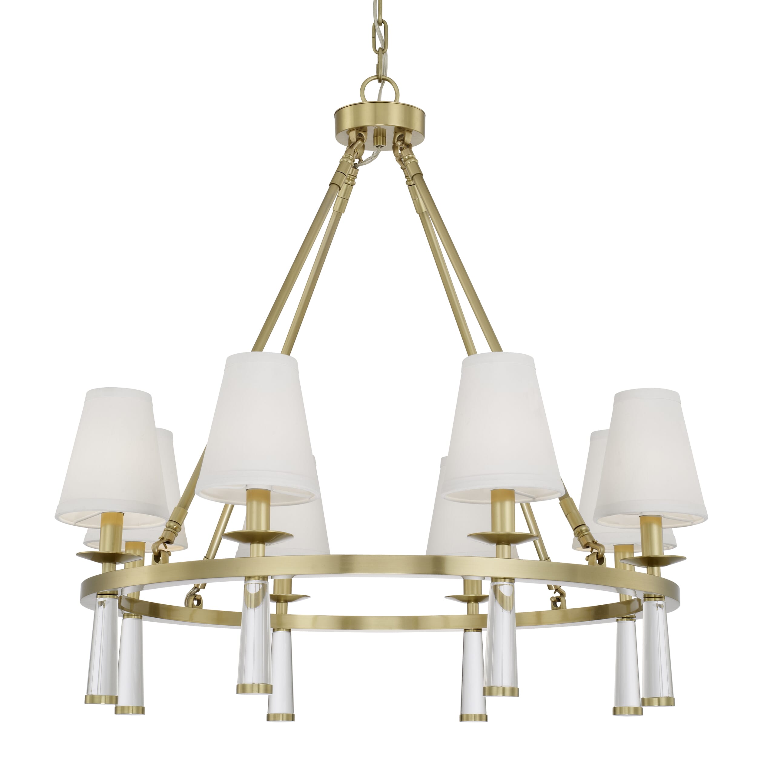 Baxter 8-Light 31" Transitional Chandelier in Aged Brass with Glass Finials Crysta