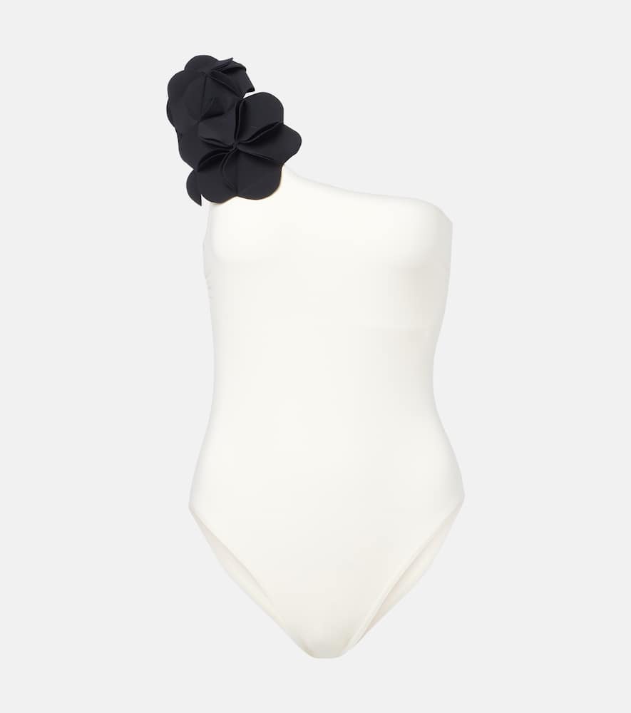 Tess floral-appliqué one-shoulder swimsuit