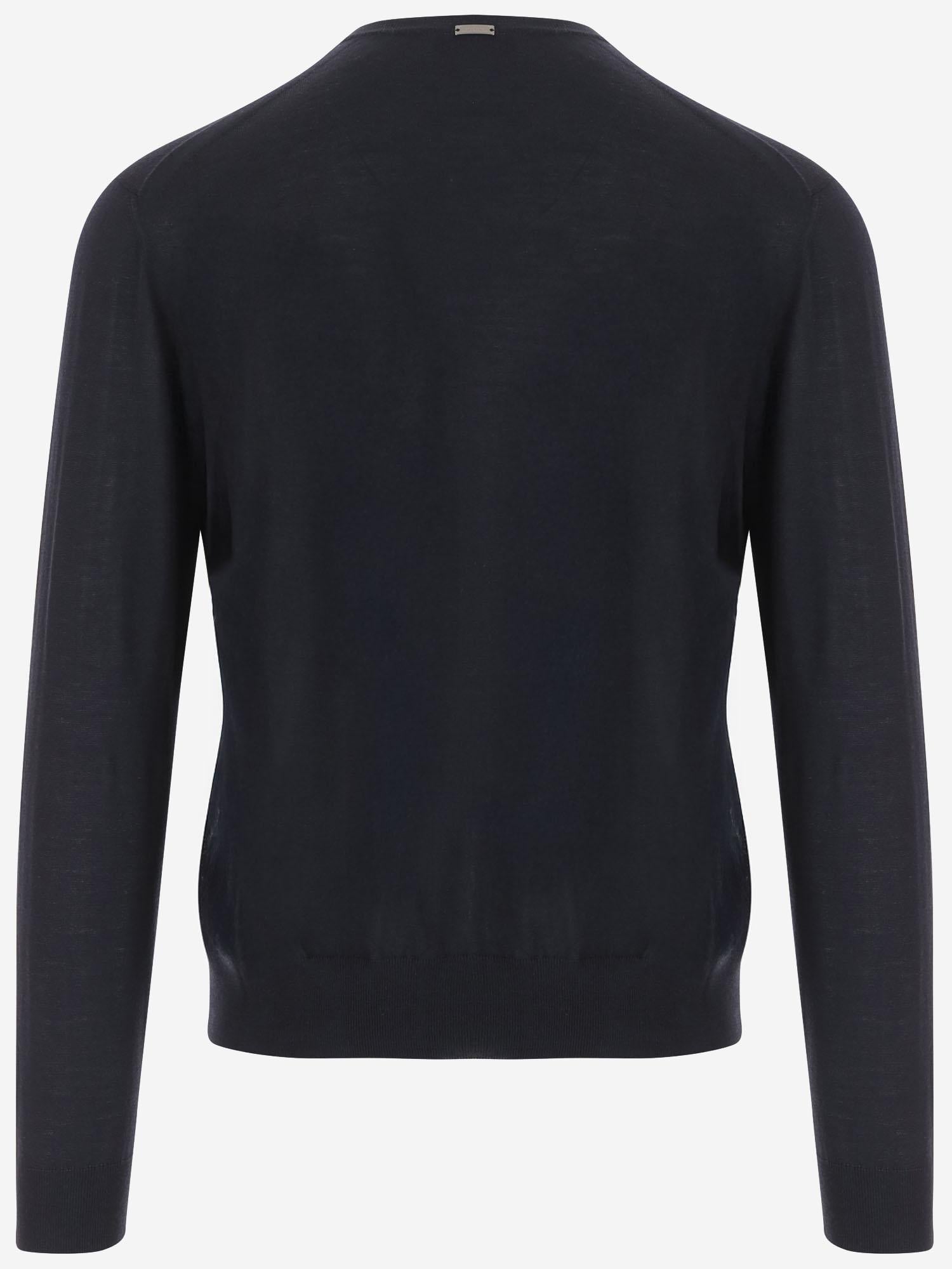 Virgin Wool and Silk Crew Neck Sweater — Navy