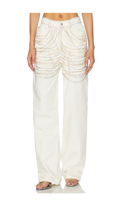 Lapointe Embroidered Straight Leg Pant in Cream. - 2 also