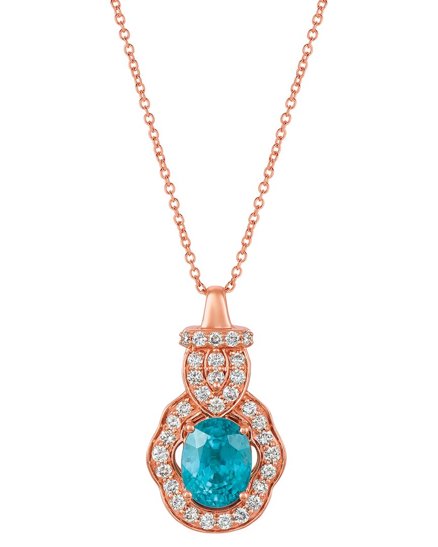 Le Vian 14K Rose Gold 2.40 Ct. Tw. Diamond & Blue Zircon Pendant Necklace