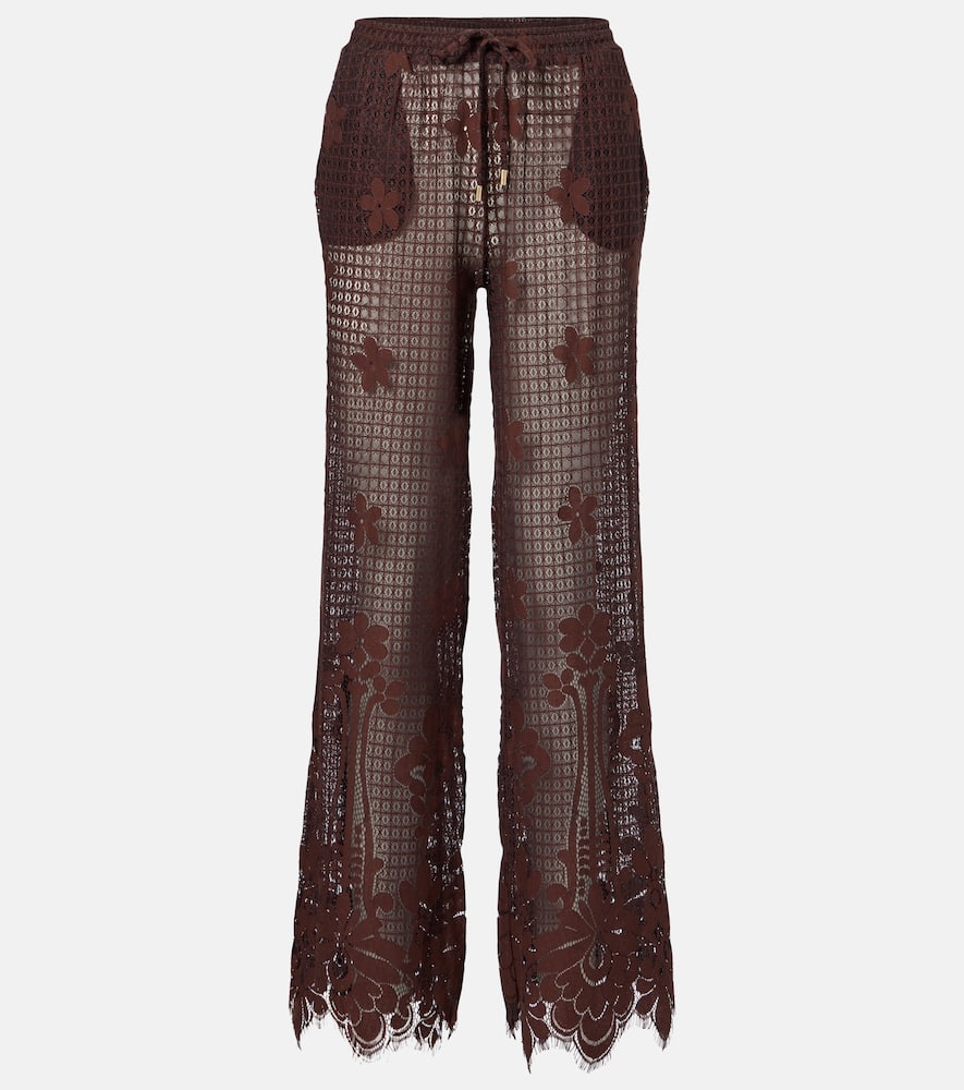 Etta cotton-blend lace wide-leg pants