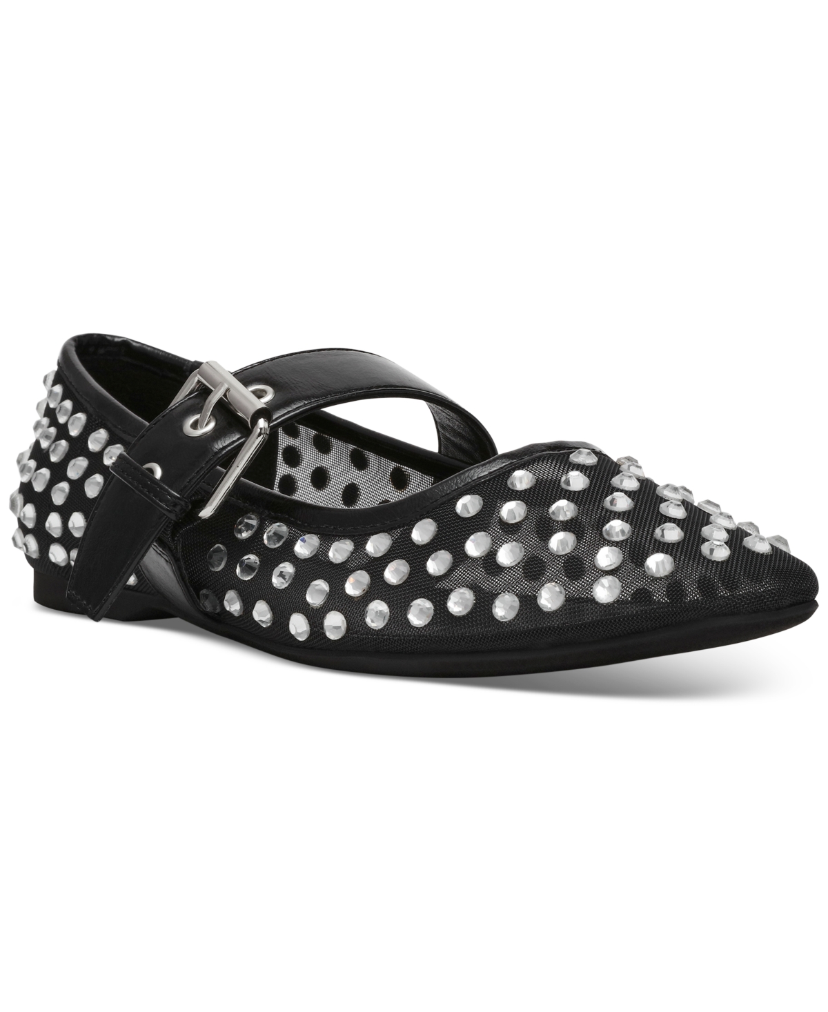 Women's Mellie Buckle Strap Mesh Mary Jane Flats - Black Mesh Sparkle