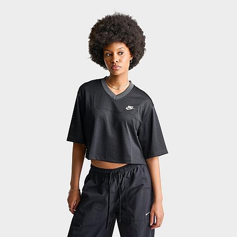 Women's Sportswear Oversized Heritage Cropped Mesh Jersey in Black/Anthracite/Sail