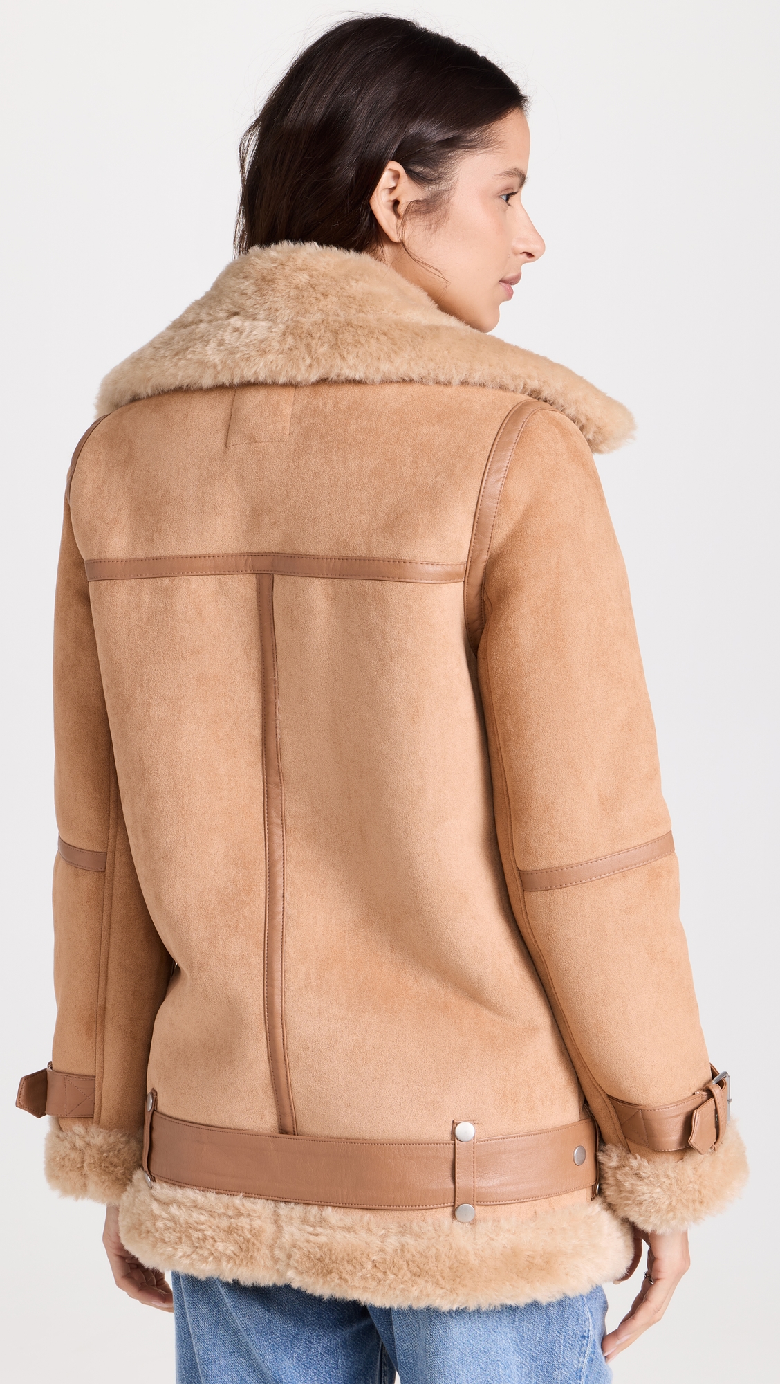 Bonded Faux Shearling Biker Jacket Toffee
