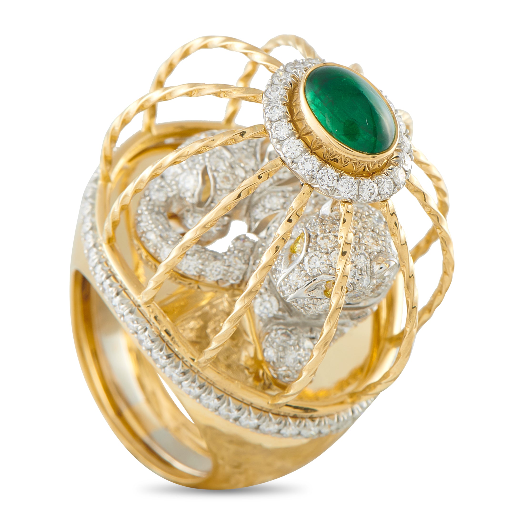 Platinum and 18K Yellow Gold Diamond and Emerald Cage Ring DW08-041626