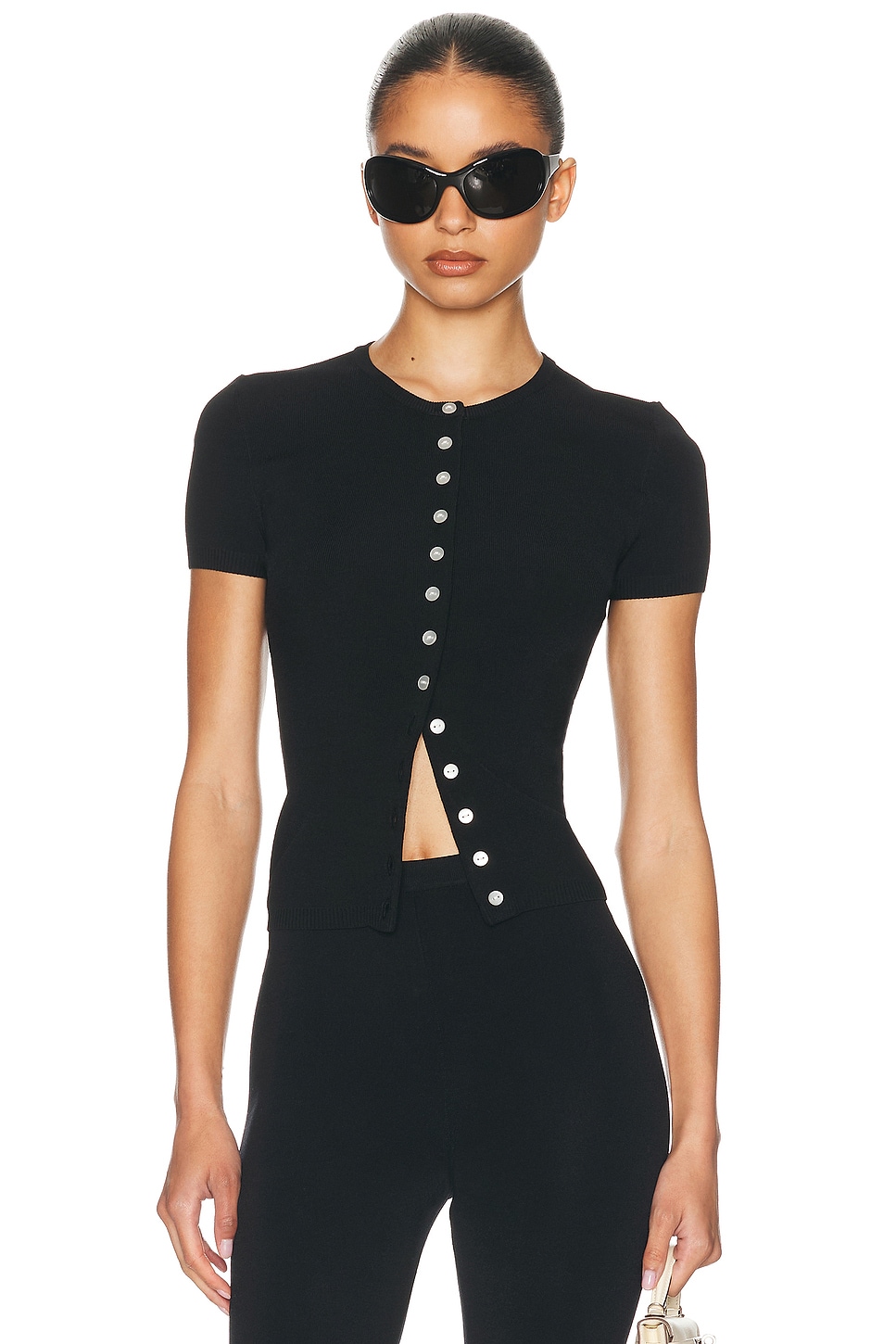 Helsa Beckette Knit Cardi in Black - Black. XL also in