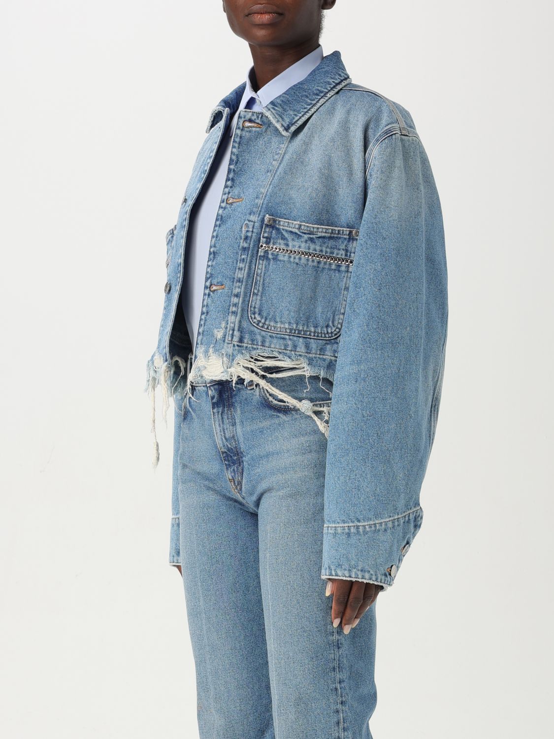 Chain-detailing denim jacket - Blue