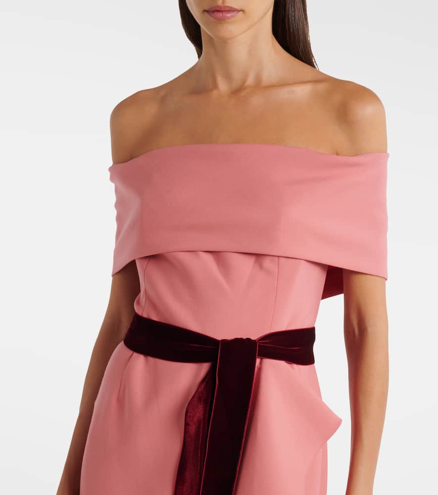Off-shoulder wool-blend gown