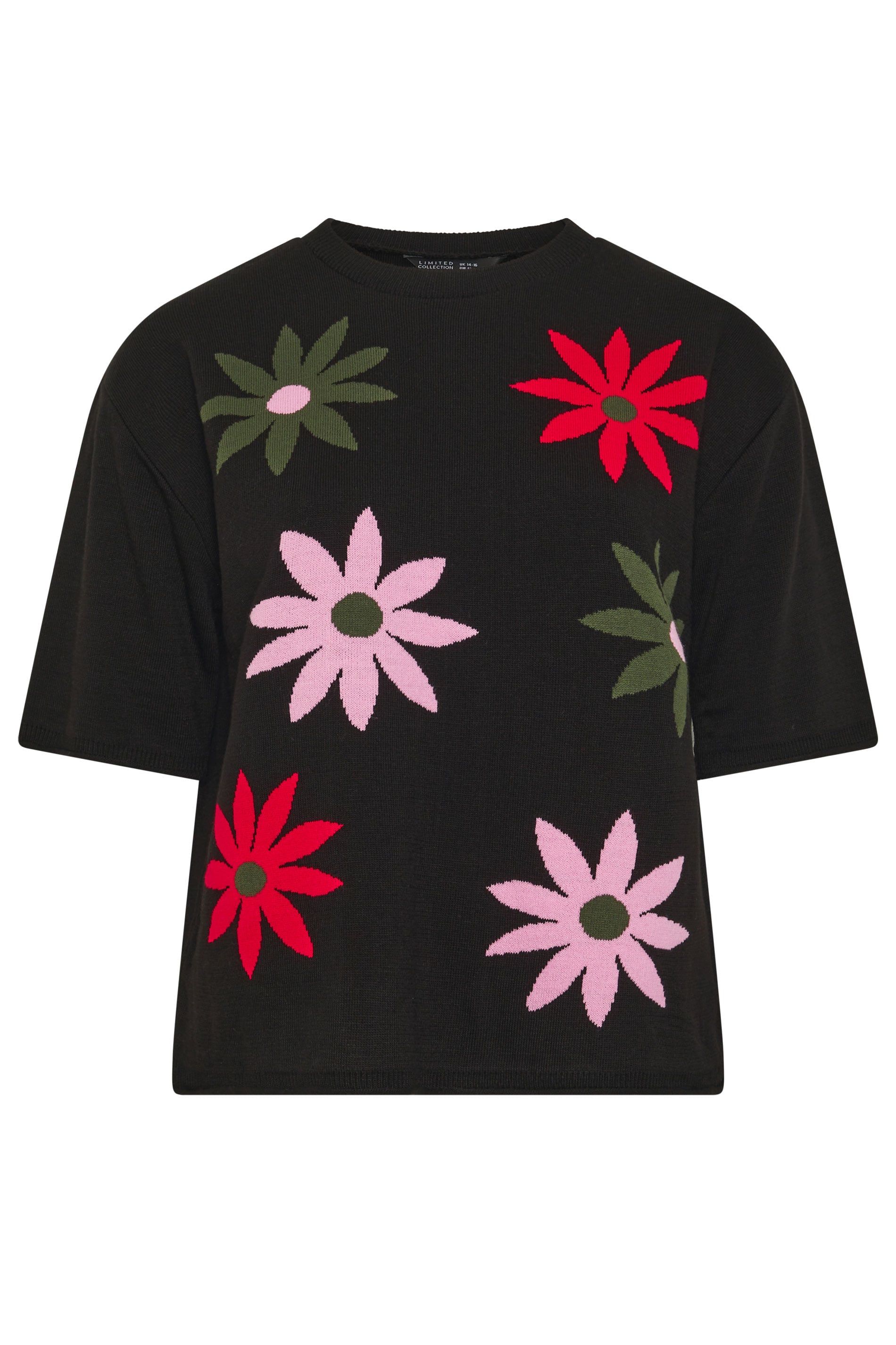 Yours Floral Knitted Boxy Top In Black