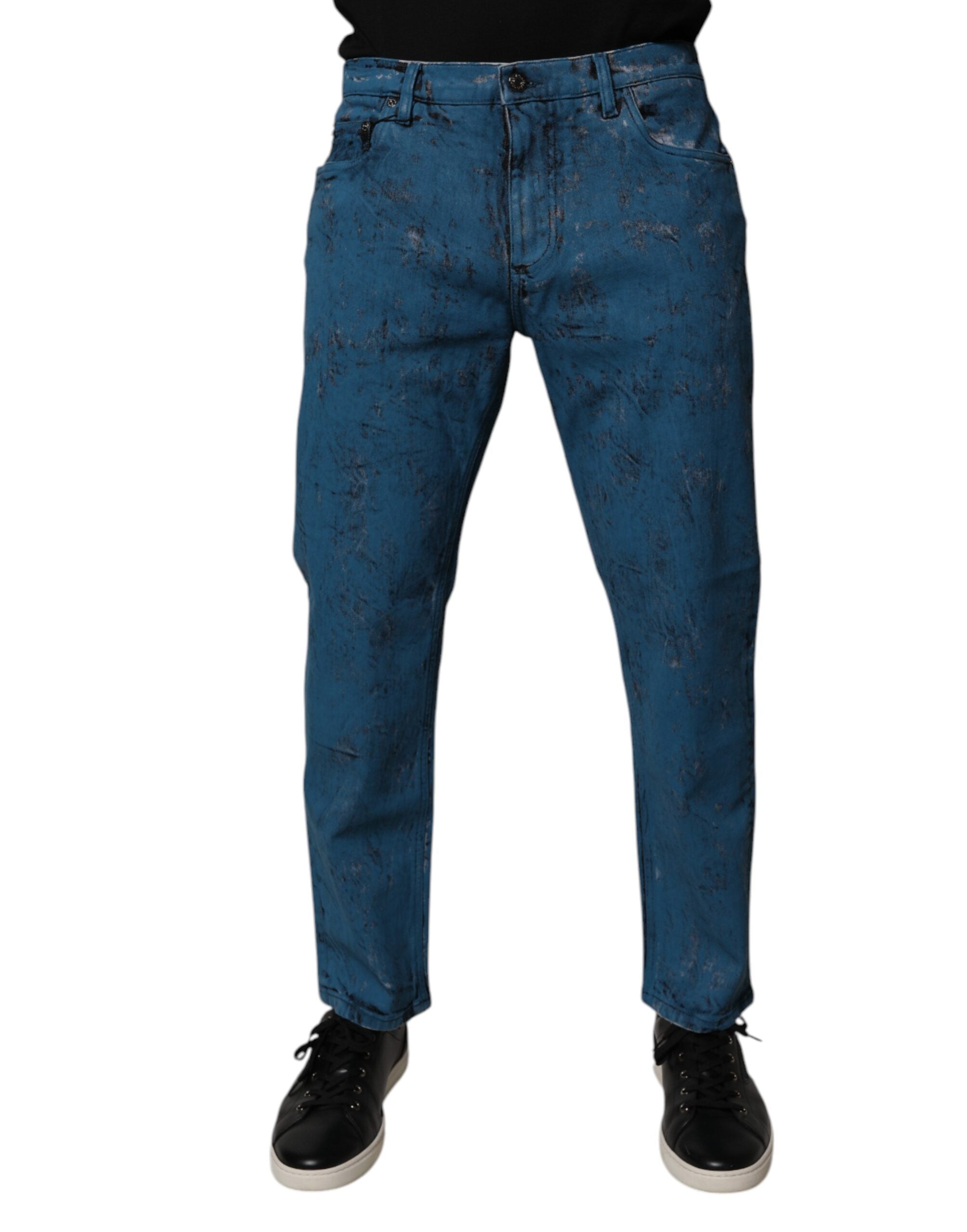 Tie-Dye Cotton Skinny Jeans — Blue