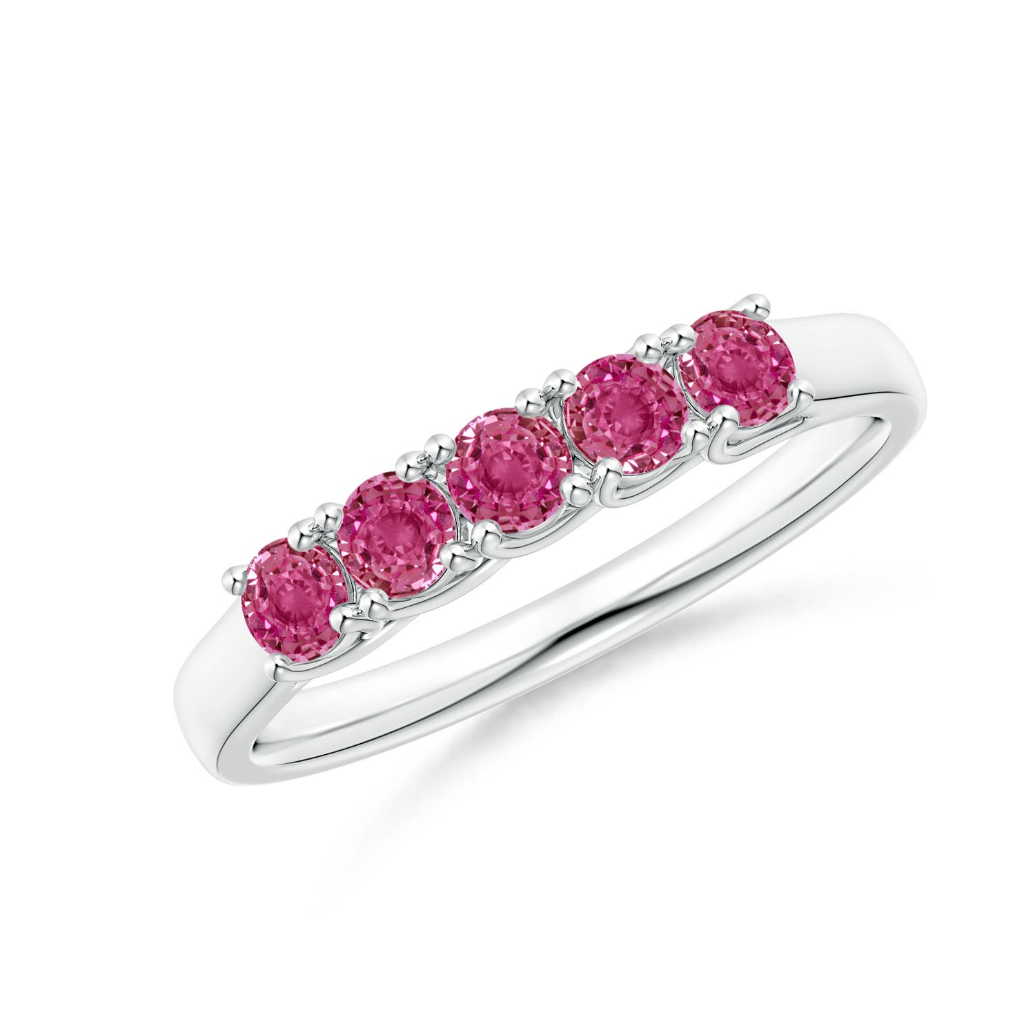Angara 0.55 Carat Half Eternity Five Stone Pink Sapphire Wedding Ring in 18K White Gold