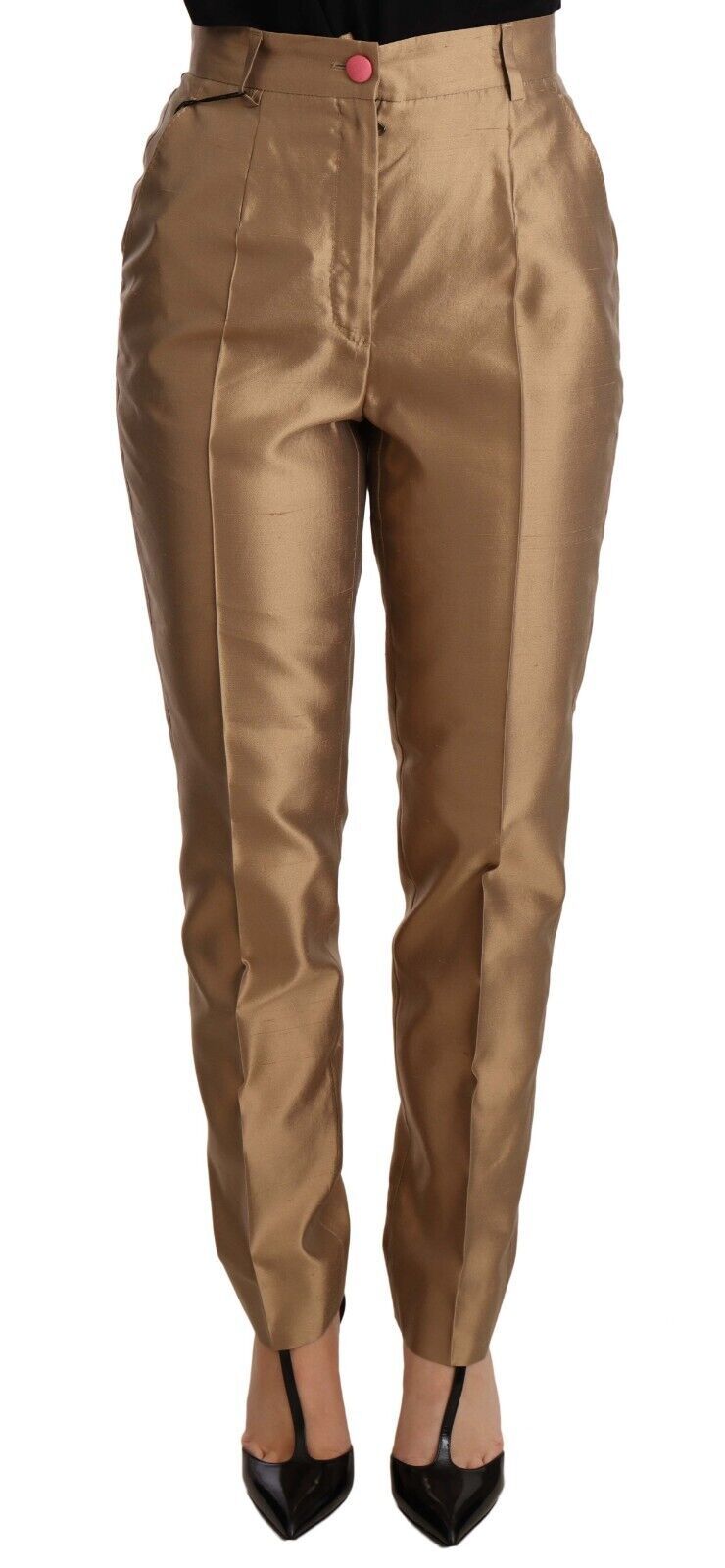 Silk Tapered Trousers — Gold