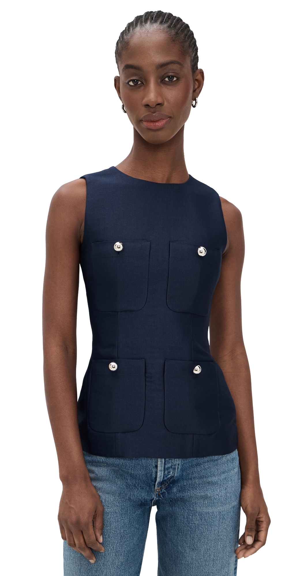 Alma Satin Pocket Top NAVY