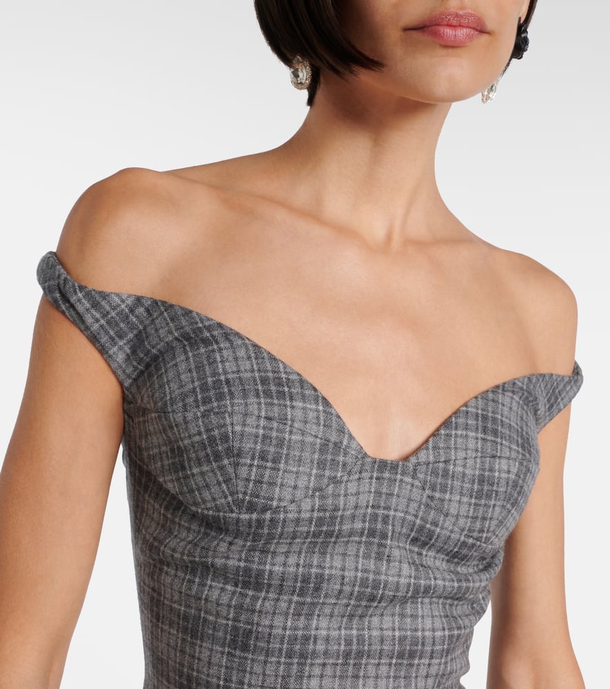 Ruched off-shoulder wool-blend bustier dress