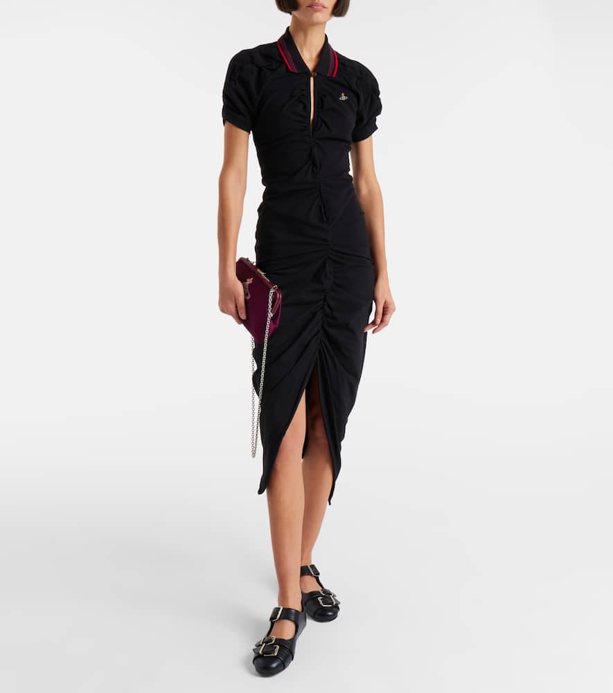 Pulling ruched cotton midi dress