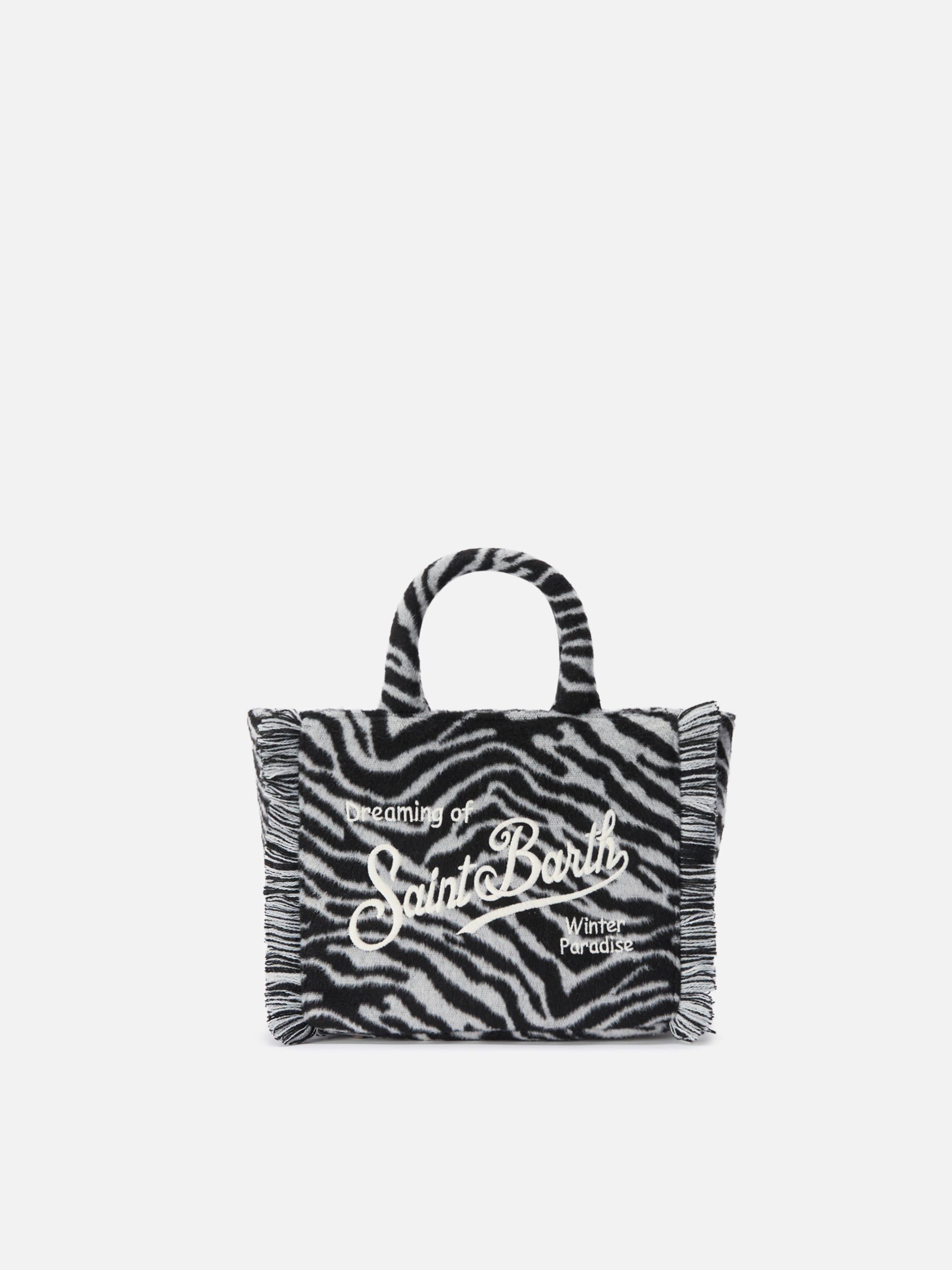 Vanity Mini Felt Handbag Zebra-Print Wool Blend Black Bag - Unisex