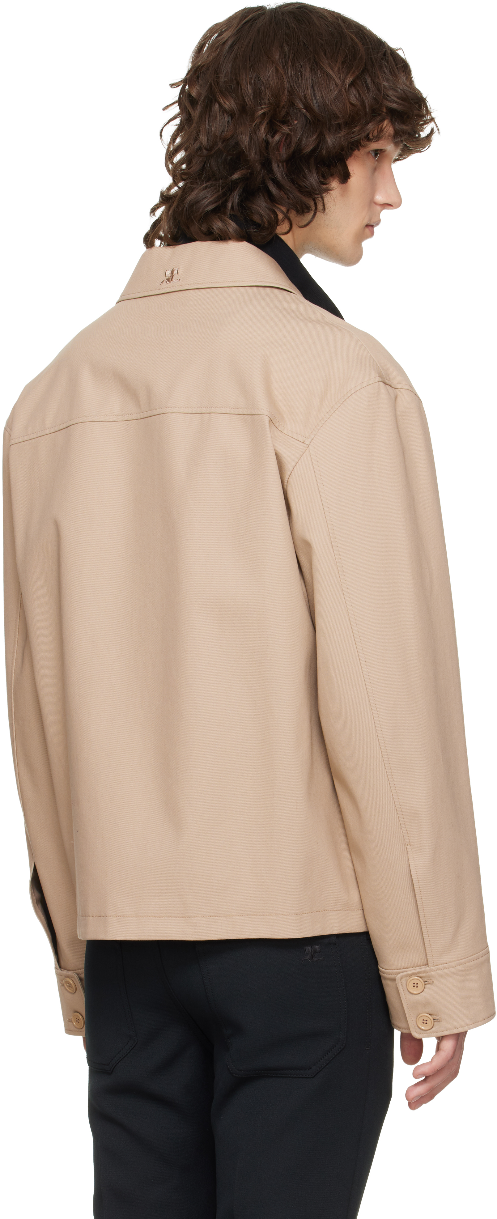 Beige 2-Pocket Zipped Cotton Jacket
