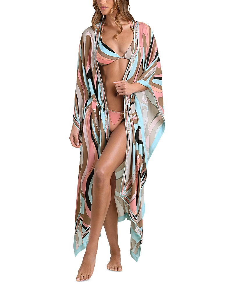 Abstract Swirl Kara Kimono Swim Cover-Up