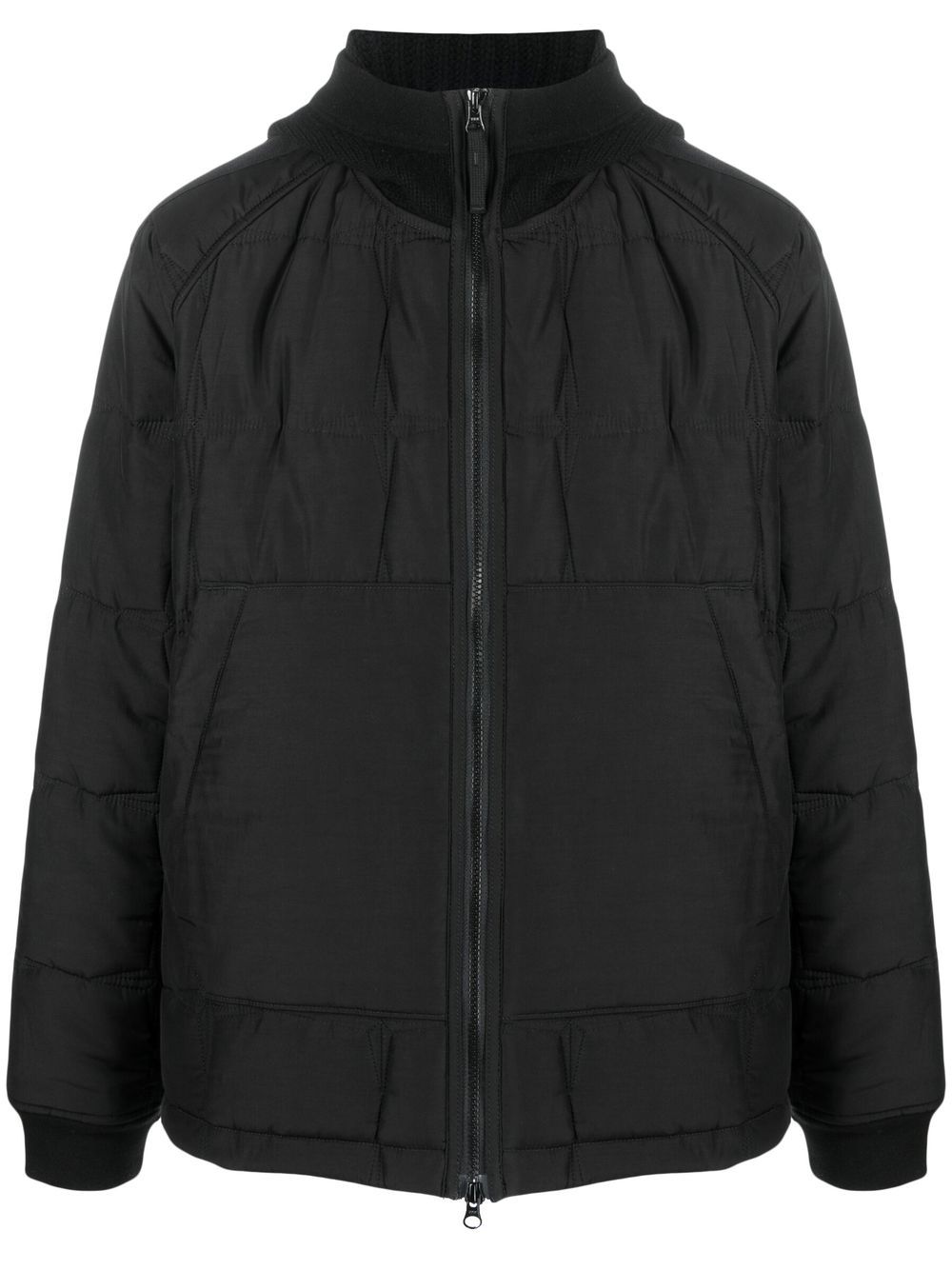 Padded knitted-hood jacket - Blue