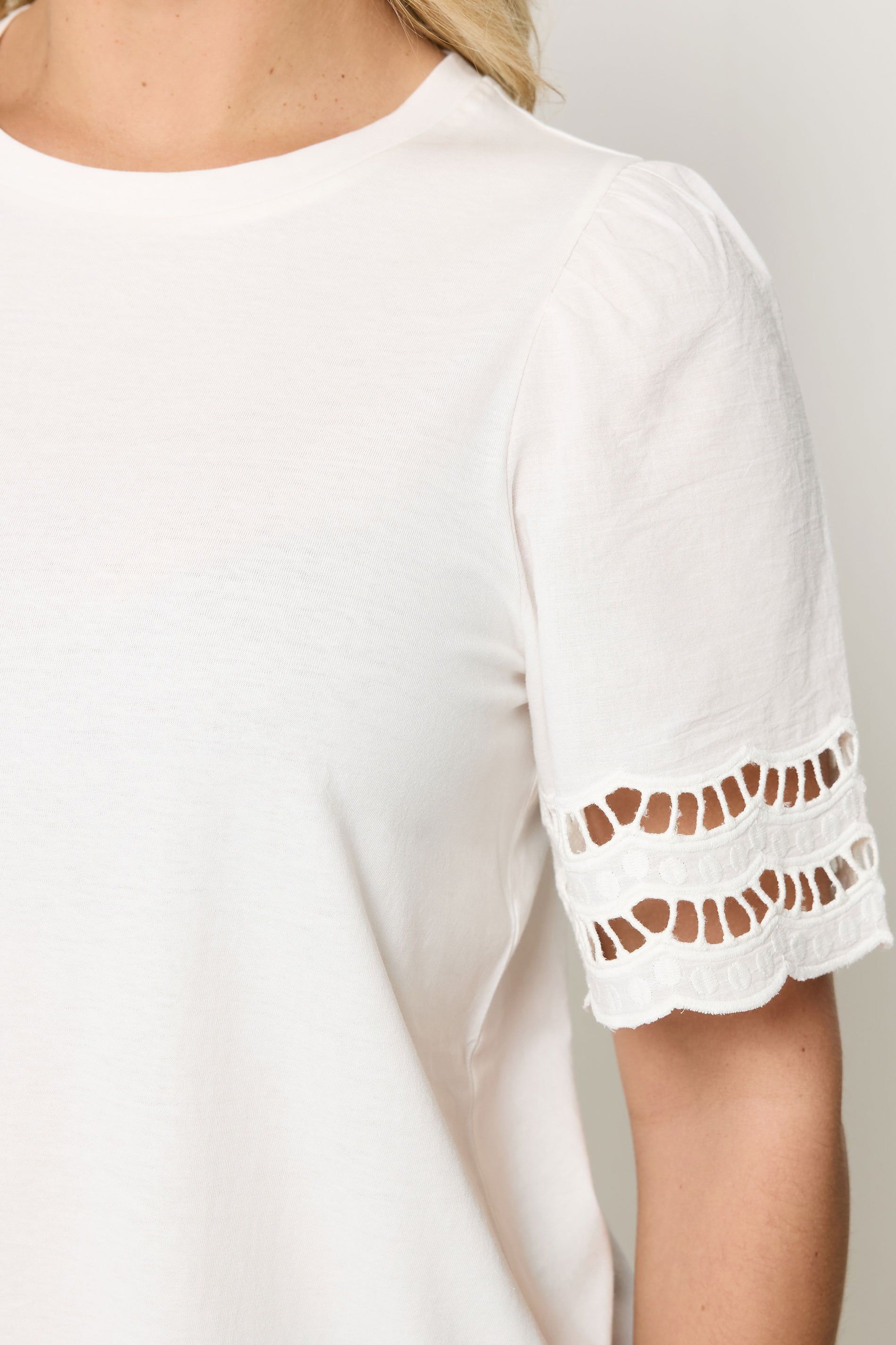 Yours Women's Broderie Anglaise Angel Sleeve T-Shirt in White