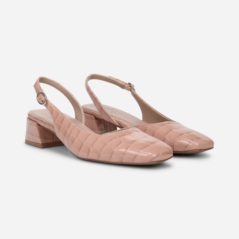 Jayla Slingback Pump Shoes, Pink Croco Print Faux Leather