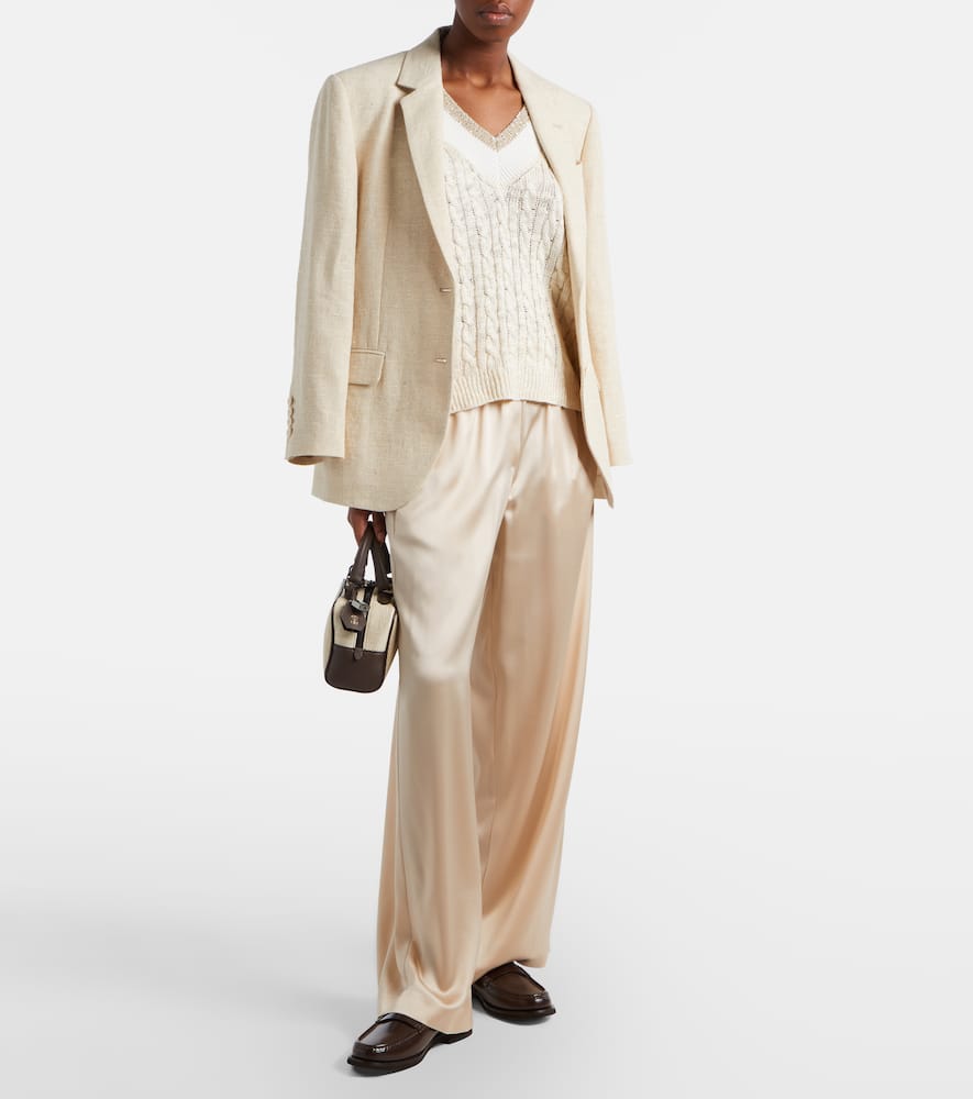 Silk-blend satin wide-leg pants