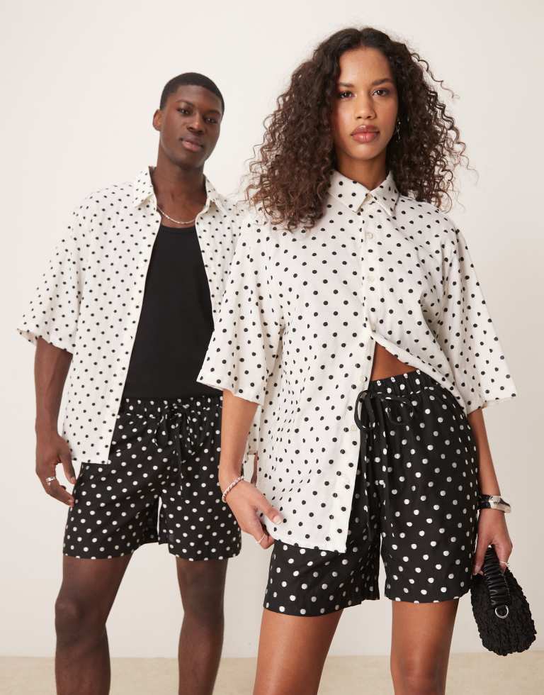 Sister Jane Unisex polka dot boxy short co-ord in cream - Black