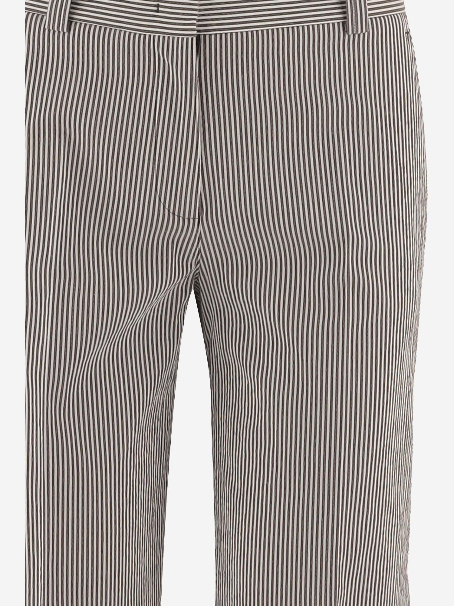 Striped Stretch Cotton-Blend Trousers — Brown