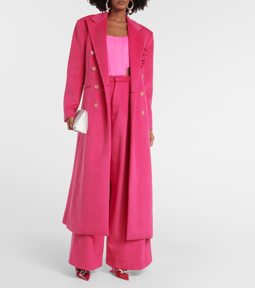 Floral-appliqué double-breasted coat