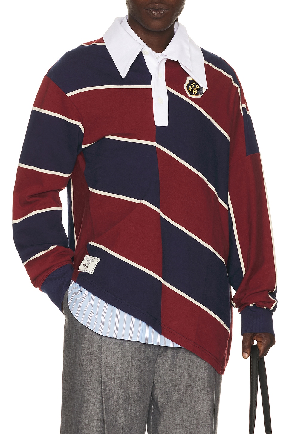 Charles Jeffrey LOVERBOY Warped Polo in Burgundy & Navy Stripe - Burundy. M also in L, XL/1X