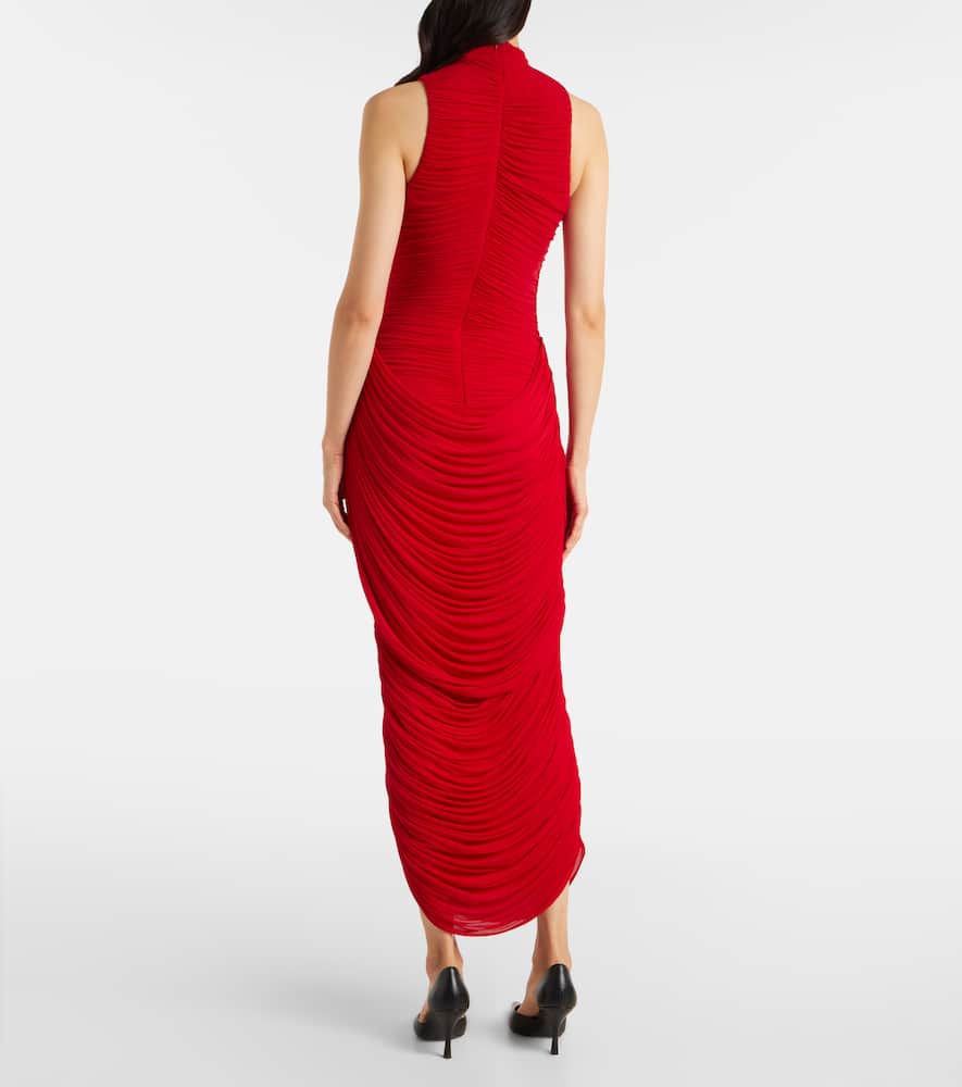 Floral-appliqué draped gown