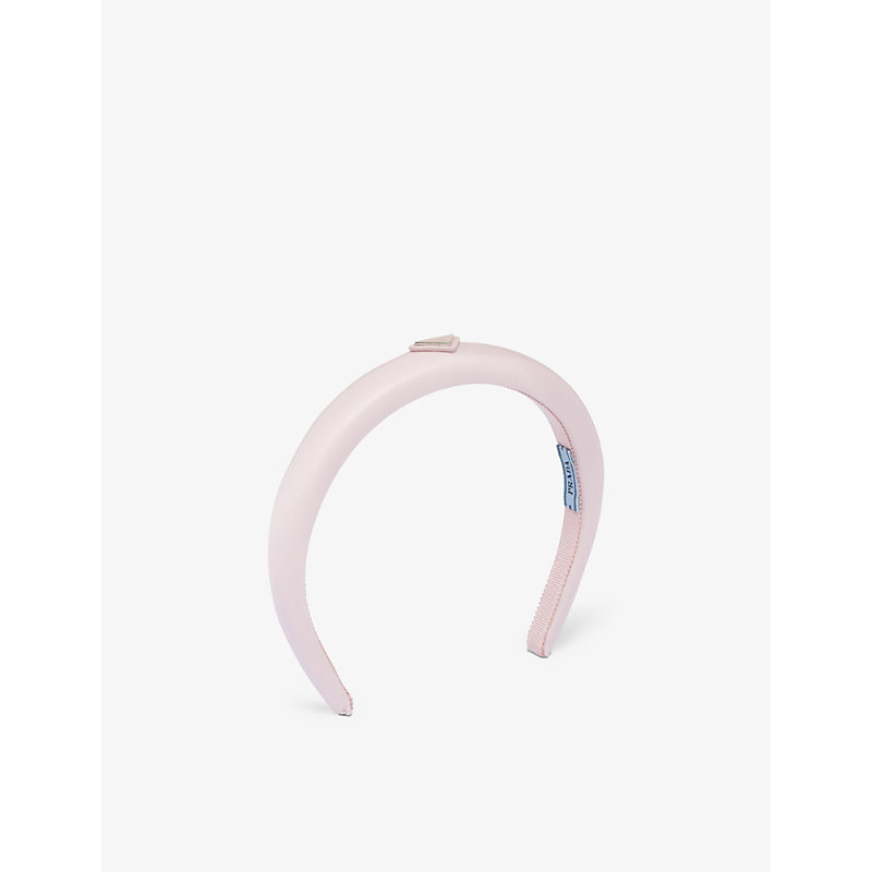 Womens Pink Re-Nylon Brand-plaque Recycled-polyamide Headband 