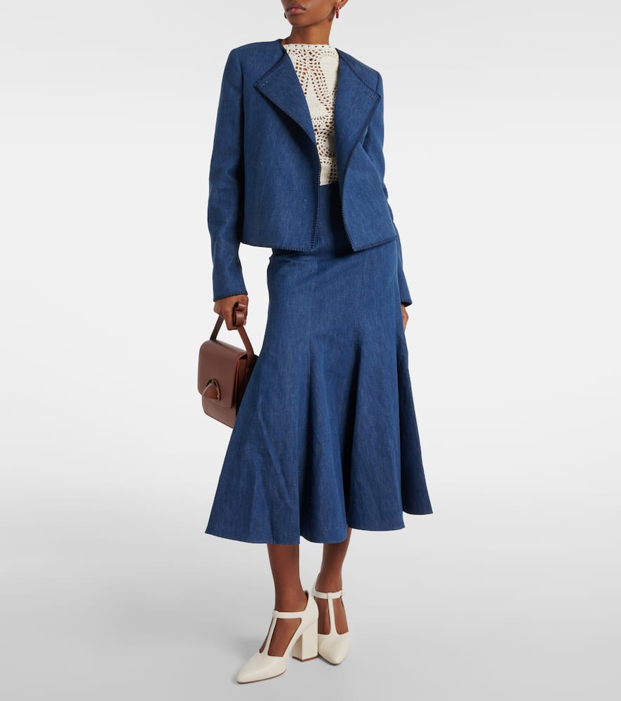 Amy flared cotton and linen midi skirt