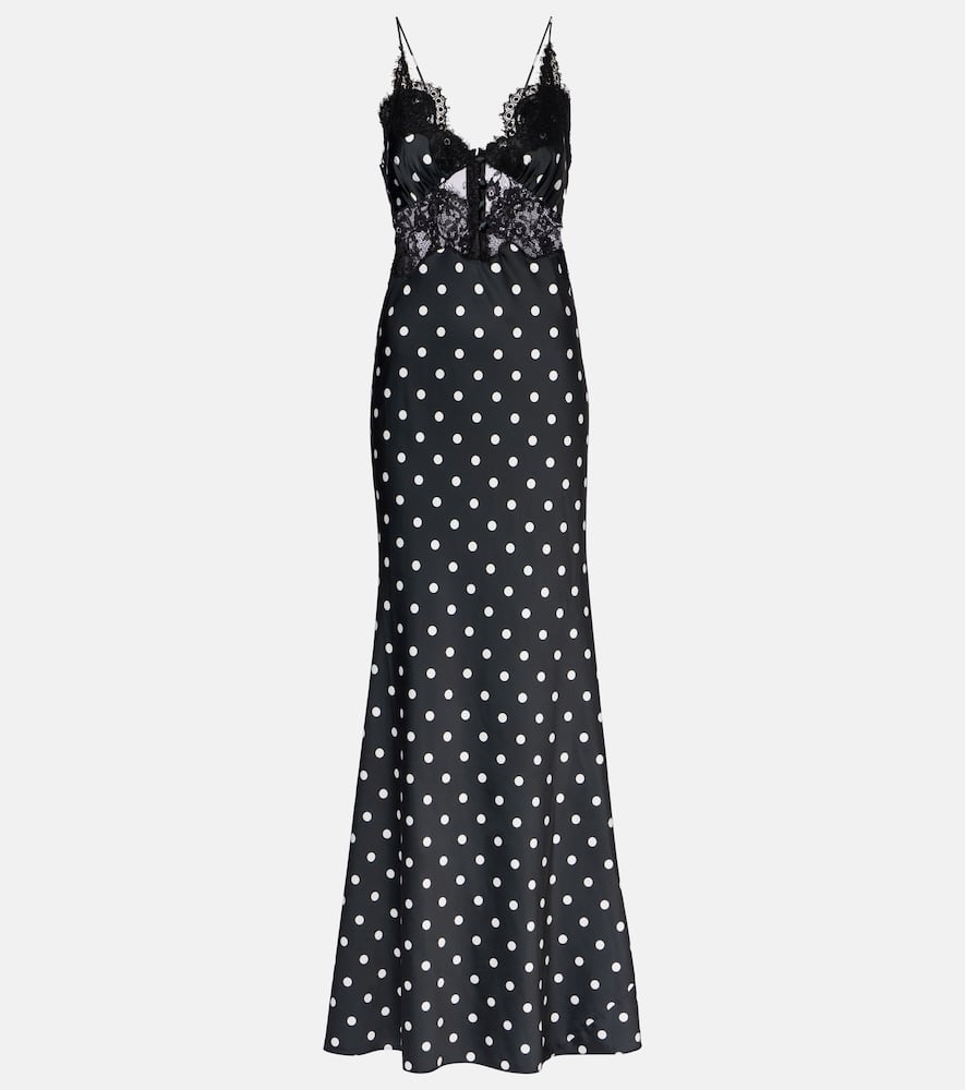 Polka-dot lace-trimmed satin gown