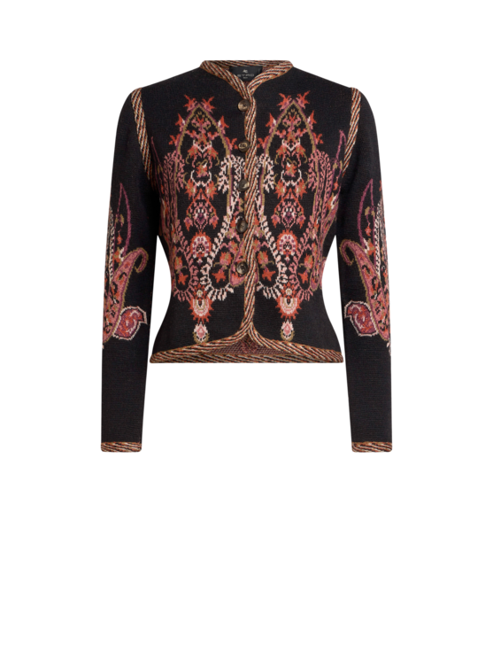 Wool-blend Jacquard Cropped Cardigan With Paisley Motif