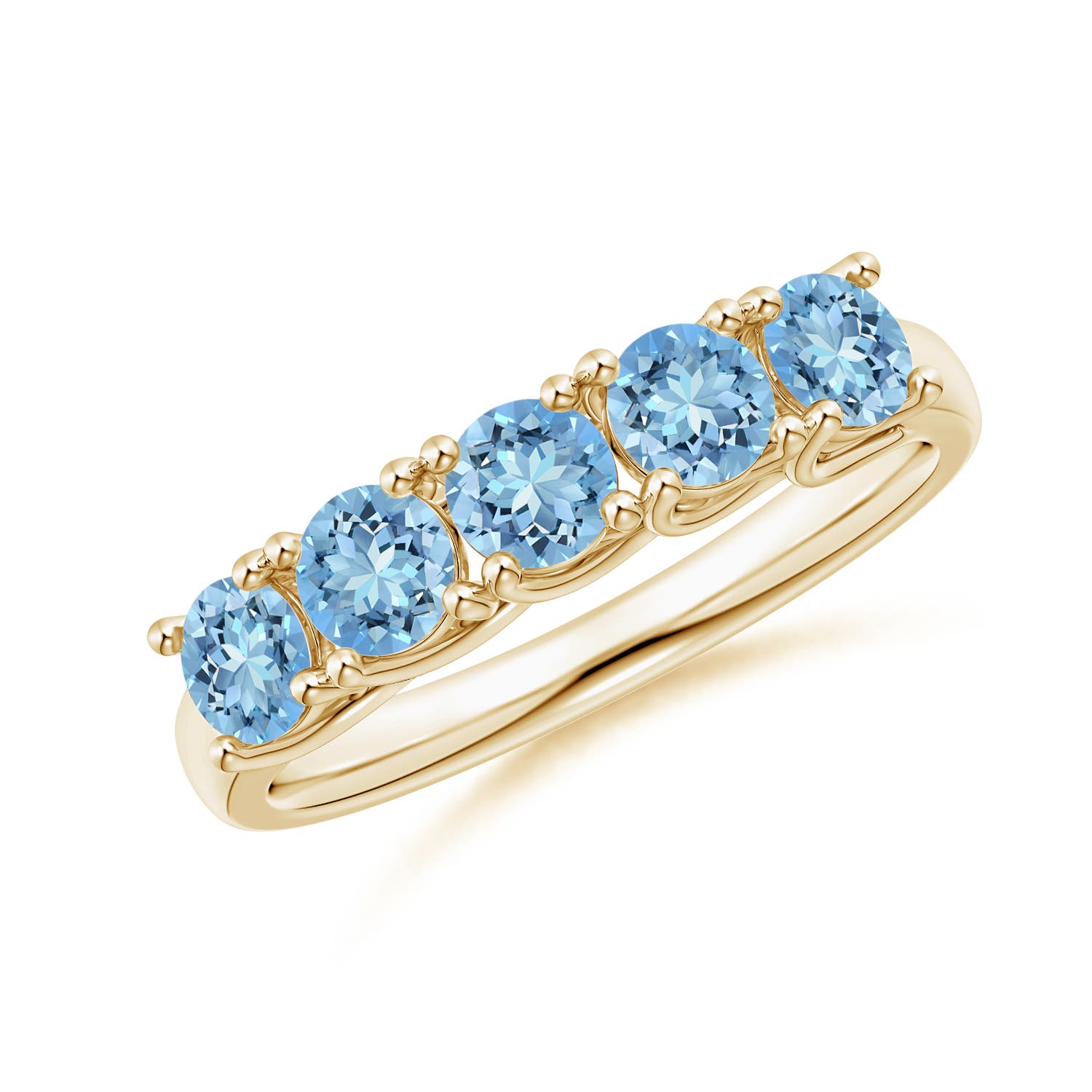 Angara 0.9 Carat Half Eternity Five Stone Aquamarine Wedding Ring in 18K Yellow Gold