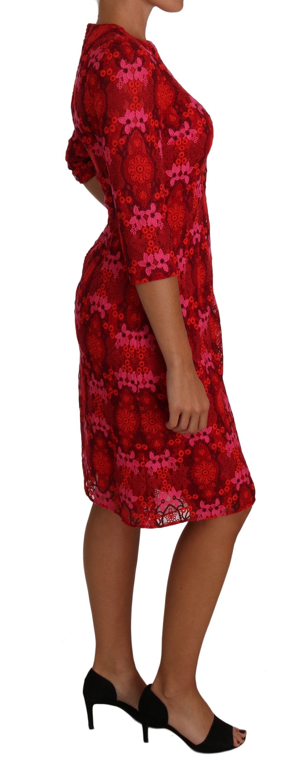 Floral Crochet Lace Dress — Red