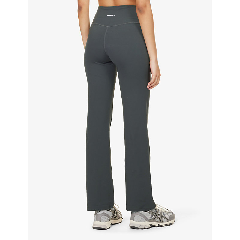 Womens Charcoal Yoga Flared-leg High-rise Stretch-woven Leggings 