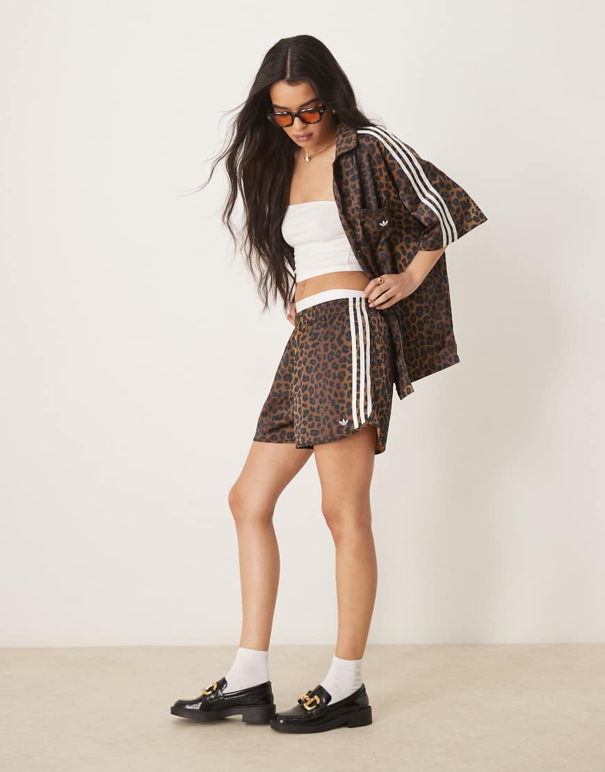 Adidas Originals satin sprinter shorts in leopard print-Multi