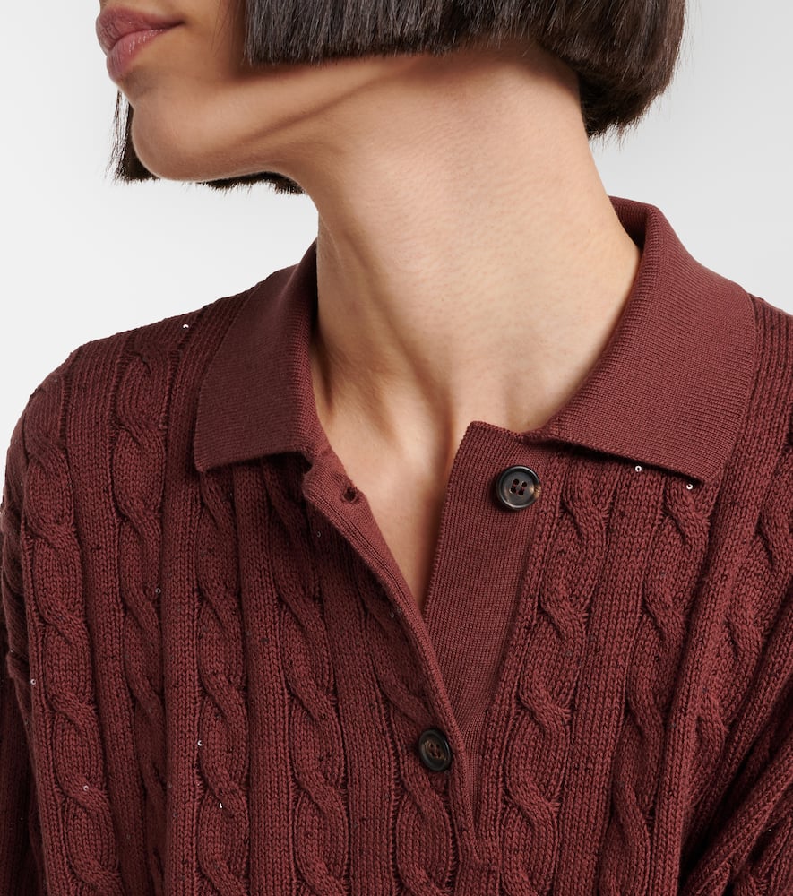 Cable-knit cotton-blend polo sweater