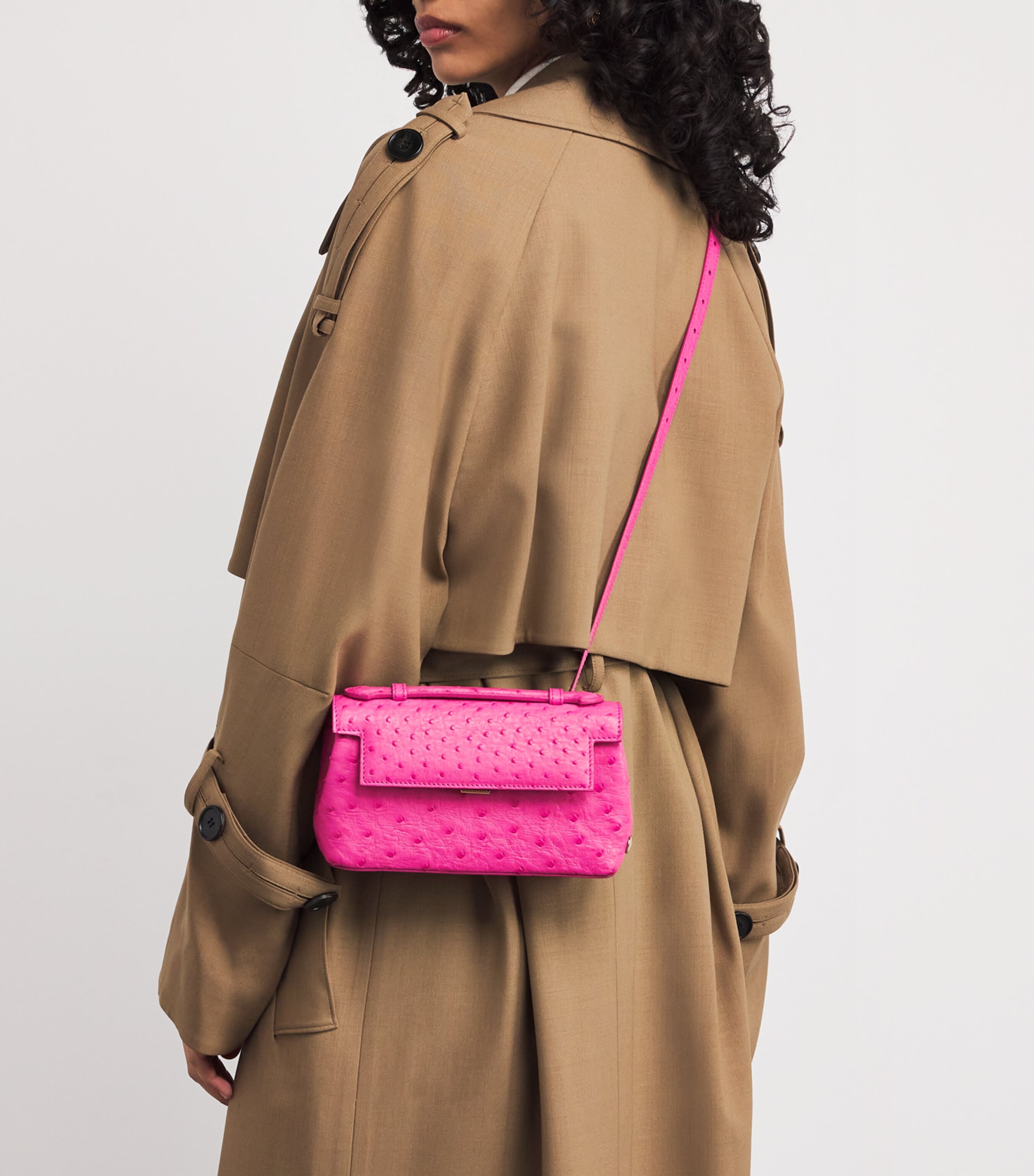 Analeena Ostrich Leather Top-Handle Bag