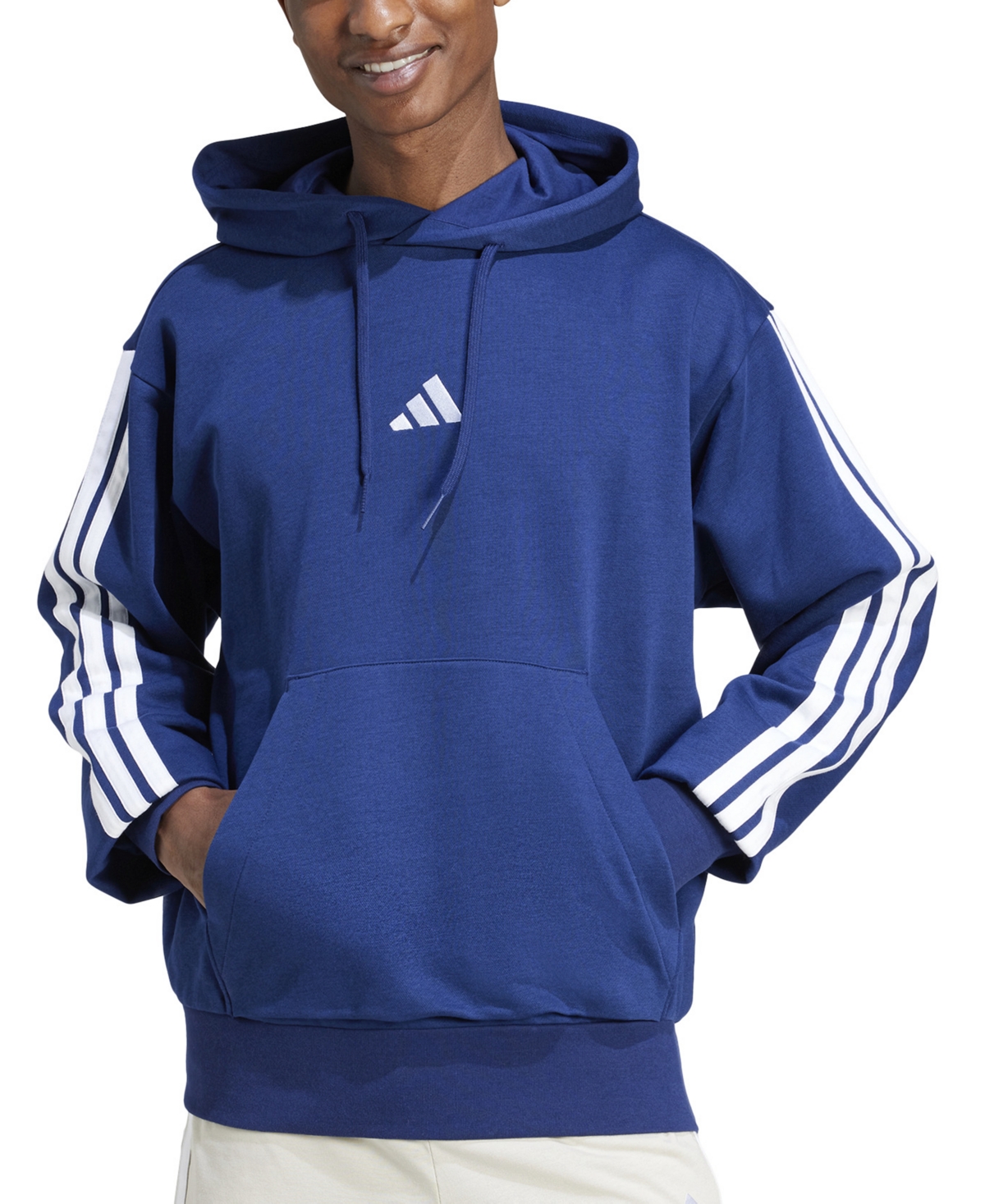 Men's Essential Three Stripes Fleece Hoodie - Dark Blue/White