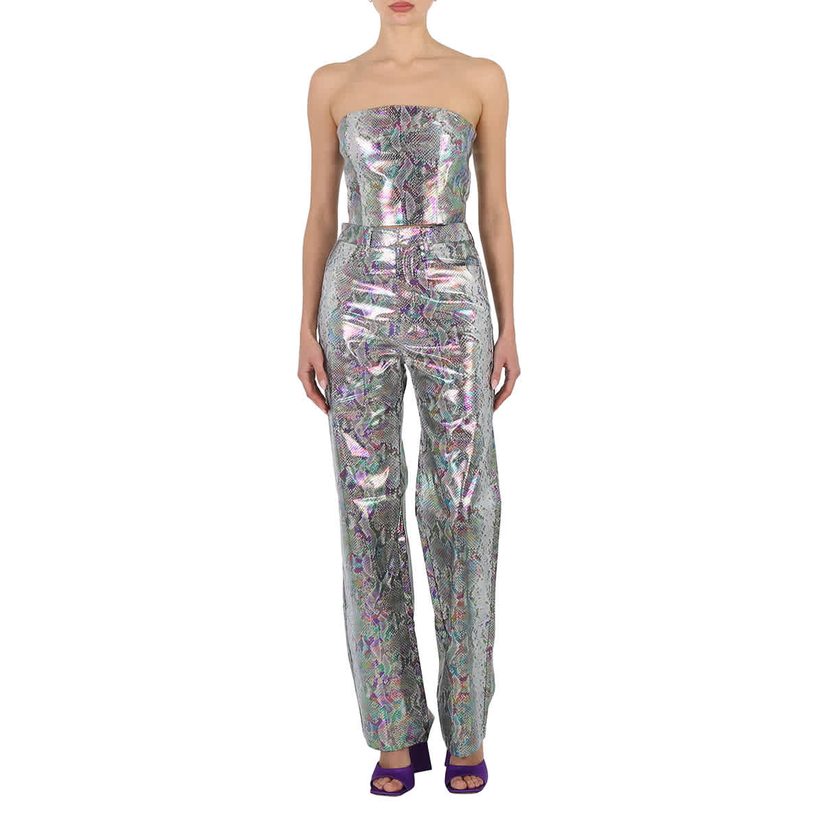 Spiced Plum Comb Snake Print Straight Pants