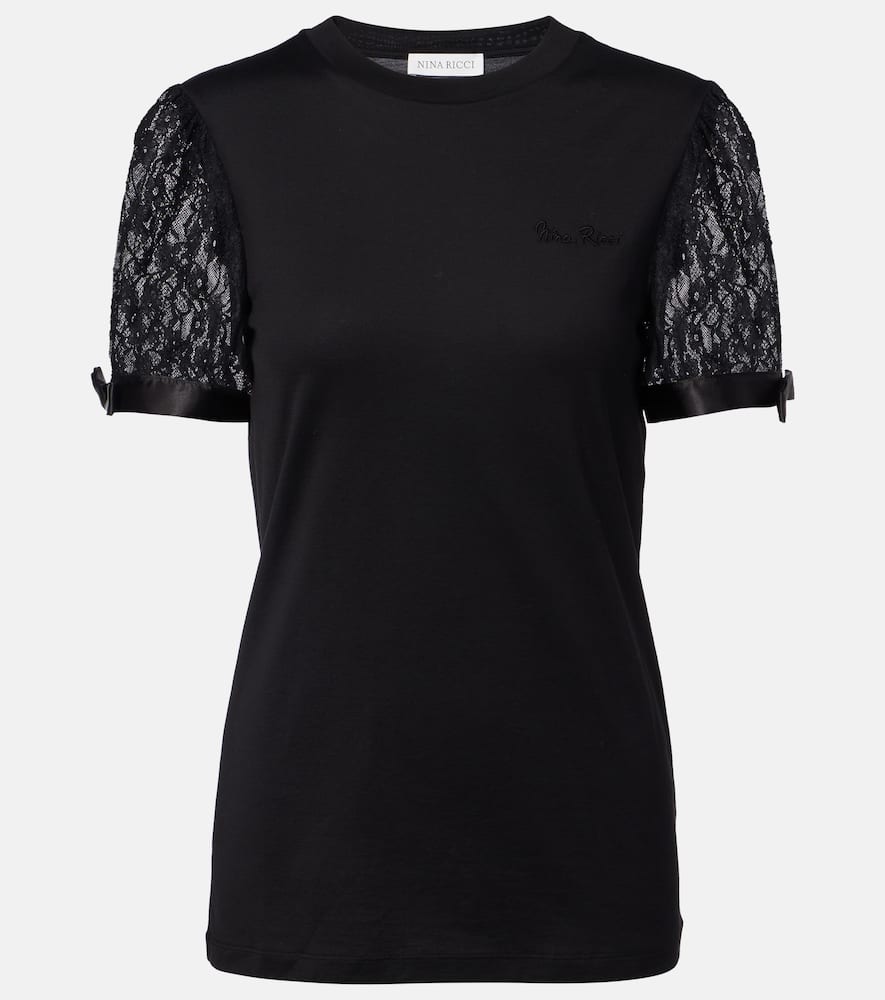 Lace-trimmed cotton jersey T-shirt