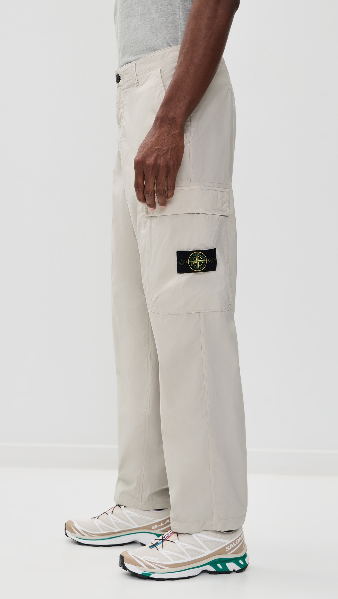Lightweight Stretch Cotton Cargo Trousers Pearl Grey