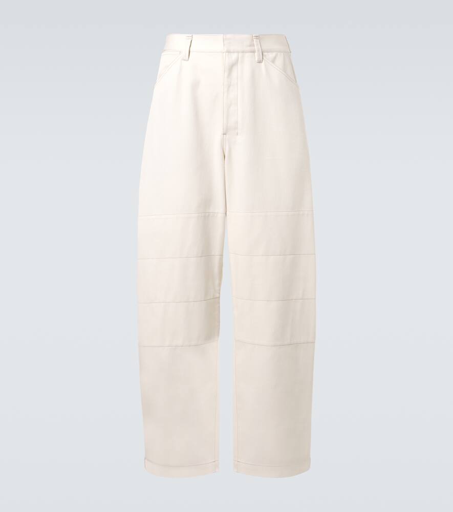 Cotton drill barrel-leg pants